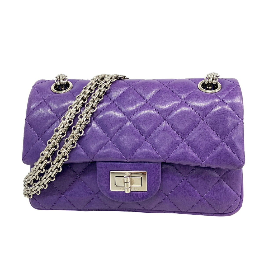 Chanel Shoulder Bag 2.55 Matelassé Double Flap Chain Lambskin Purple Women's ...